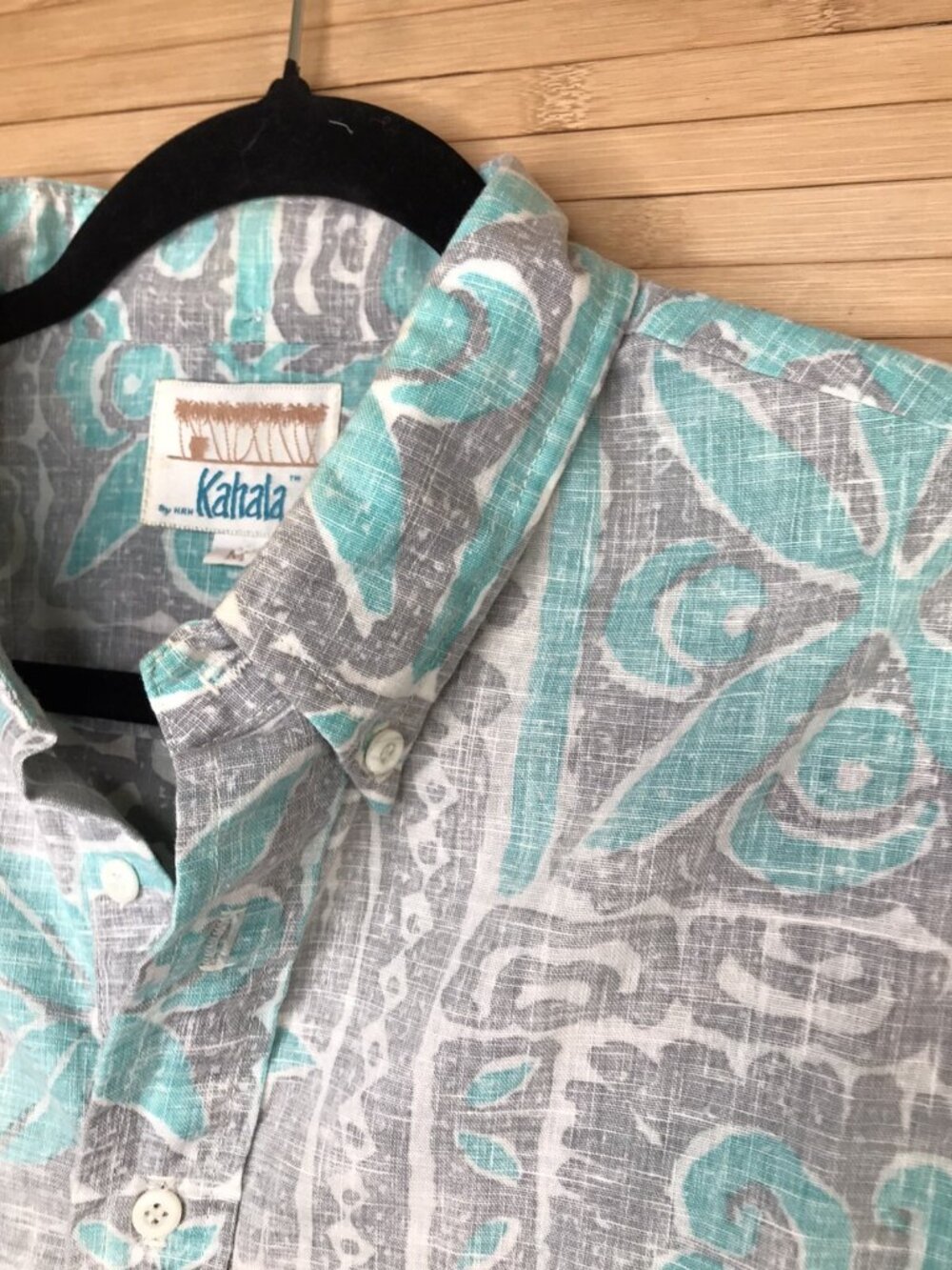 Vintage 70s KAHALA HRH Hawaiian Print Blue Gray Button Shirt M Hawaii pop over - Picture 4 of 6